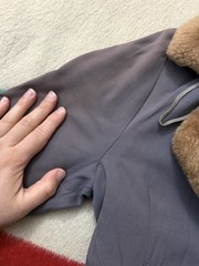 Vintage 40s 50s 60s Gabardine Rayon Sun Faded Mouton Fur Collar Overcoat Trench