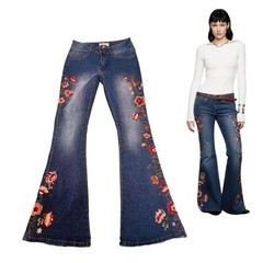 🌸 VINTAGE Y2K Bamboo Floral Embroidered Flares 🌸27-28″