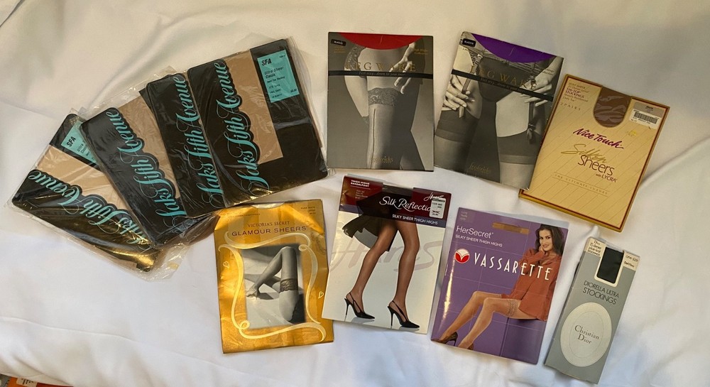 Lot of 12 Pair Vintage Stockings & Thigh Highs Great Brands Assorted Size/Color