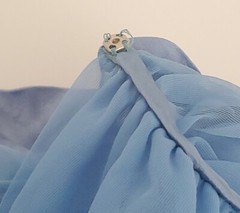 Vtg Eve Stillman by Gracette Modest Sheer Nightgown Blue Satin Puffed Sleeve