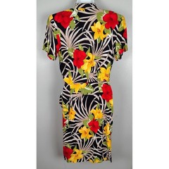 Vintage Tropical Floral Wrap Dress 8 beach cover tropical 90s tiki USA retro