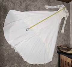 VTG 1970s Beaded Wedding Dress High Neck Illusion Lace Angel Sleeve ILGWU Train