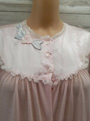 Vtg Vandemere Nightgown Sz M Light Pink Lace Applique short Sleeve