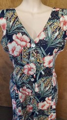 Vintage Robbie Bee Rayon Floral Hawaiian Jumpsuit, Wide/Palazzo Legs, Sz 14; EXC