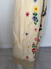 Vintage 1970s Mexican Embroidered Festival Cream Prairie Crochet DRESS