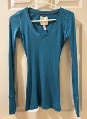 Vintage Abercrombie & Fitch Women’s Teal Long Sleeve V-neck Top Shirt Size Small