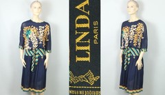 Vtg LINDA Paris Made in FRANCE 2pc Dress Set Top Blouse Midi Skirt M/L