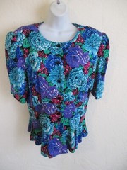 80’s David Mitchell Strong Shoulder Blouse Size 15/16 Made in USA