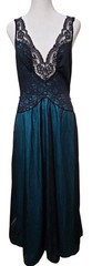 Rare Vtg Olga 92220 Teal Black Lace Overlay Maxi Nightgown Romantic Goth Medium