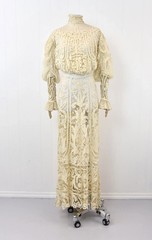 Antique 1905 Edwardian Ivory Tape Lace Summer Afternoon Tea Dress Gown