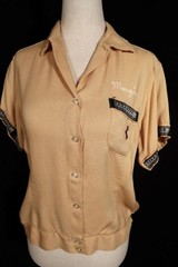 Vintage 1950’s Golden Embroidered Rayon Gabardine Bowling Blouse Medium VG Cond