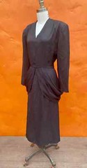 Vintage 1980s does 1940s Black Rayon Peplum Dress Pinup Party Cocktail