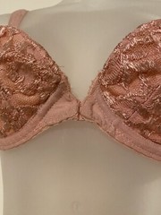 Victoria’s Secret Vintage Gold Label Wide Strap Pink Lace Bra 34C ILGWU Union