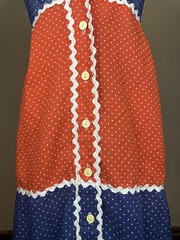 VTG 70s Patriotic Colorblock Maxi Dress Button Front Rick Rack Trim Sleeveless