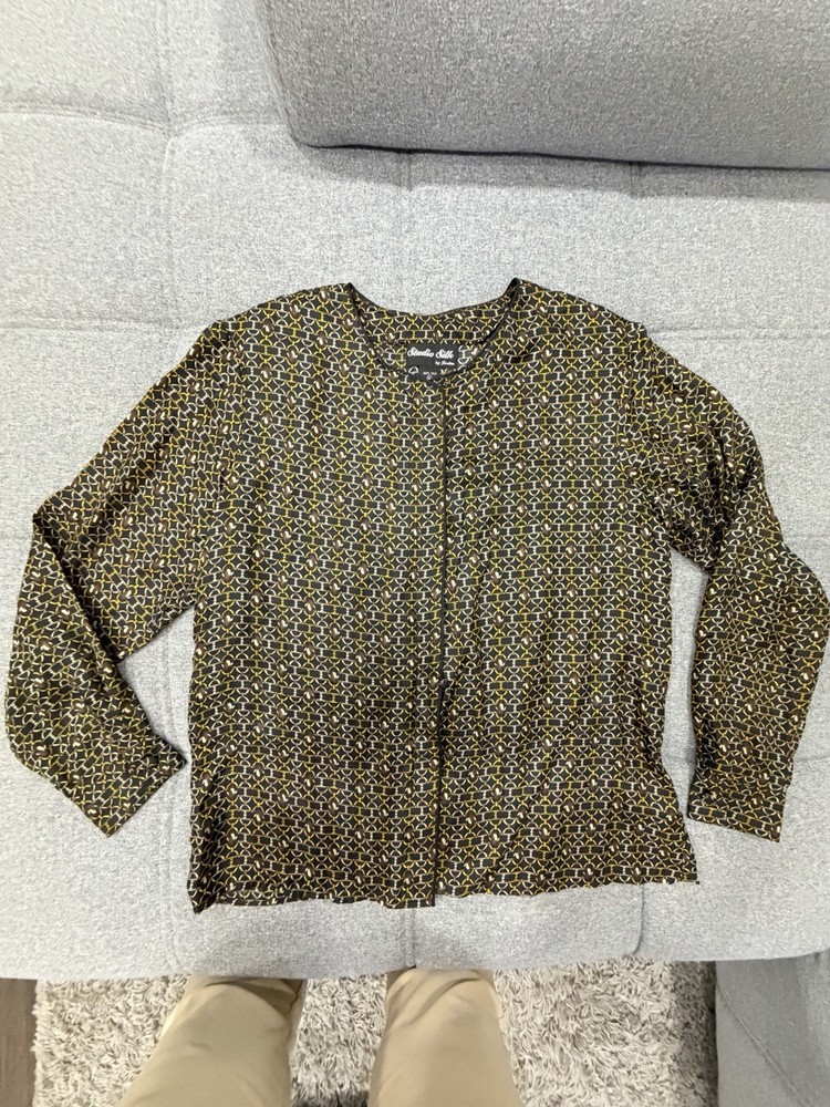 Vintage Studio Silk by Jordan 100% Silk ChainPrintBlouse XL Hidden Buttons Retro