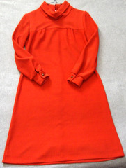 Vintage 60s Red/Orange S/M GAY GIBSON Cowl Turtleneck Dress Knee Length Straight