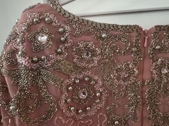 Vintage Bernadette Beaded Blouse Shirt Pink & Silver Long Sleeve Silk 2X