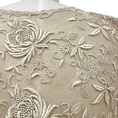 Antique 1900s Edwardian Ecru Net Lace Floral Embroidered Sheer Tea Dress