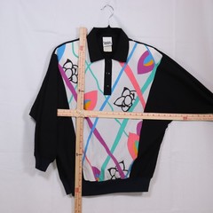 Teddi Sport Pullover Top Medium Black Womens Vintage Abstract Graphic