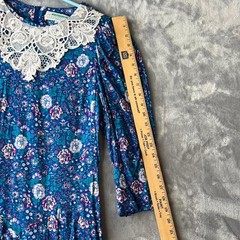 Jane Schaffhausen Belle France Vintage Dress Women 8 Teal Burg Blue Floral Lace