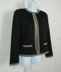 VTG 1960s 70s JAMES KENROB BY DALTON BLACK KNIT SWEATER BLACK TAN TRIM