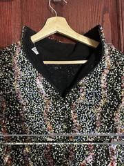 Chetta B Vintage Sequin Top Multicolor Rainbow Fur Trim Cuffs Size M