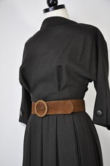 50s Vintage Teal Traina Brown Tartan Plaid Wool Pleated Suede Belt Dress Women S