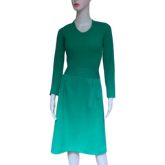Vintage 60s Handmade Teal Knit Sweater Dress V Neck Long Sleeve Women’s XS