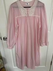 Fundamentals Sears Gown Night Gown Size L Pink Embroidered Long Sleeves NWOT