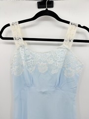 LADY LYNNE FULL SLIP DRESS Nylon Blend Blue With White LACE Thick STRAPS Sz 32?
