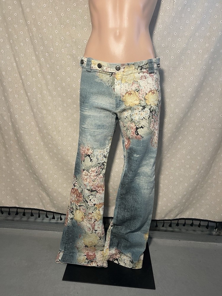 Vtg 1990s Tark’1 Women’s Pants Denim S/M 30in Waist Floral Print Flare Bareback