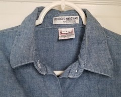 Vtg 1980s Georges Marchiano Guess Blue Chambray Logo Button Up Fitted Shirt Sz 1