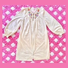 Vintage 70s cream pastel floral balloon sleeve mini nightgown M/L