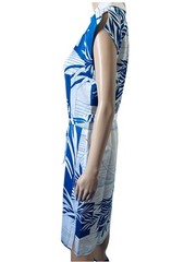 VTG Andrade Hawaiian Blue Floral Leaf Dress Tropical Resort Wear Sz 6 Honolulu