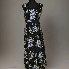 90s Fairycore Blue Floral Maxi Dress 10 Cottagecore Dark Romance Modest Vintage