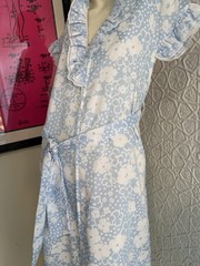 vintage dress Saks Fifth Avenue floral house dress maxi Blue cottage ruffle 70s
