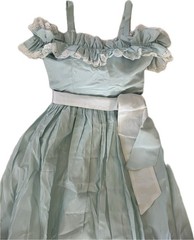 Vintage 80s 90s Ice Blue Ruffle Eyelet Lace Prom Gown – Romantic Sash – S