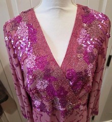 VTG Mode O Day Singapore Beaded Sequin Maxi Dress Flapper Gatsby Pink Measure L