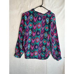 Vintage Campus Casuals California Geometric Ikat Print Button Up Blouse Top 90