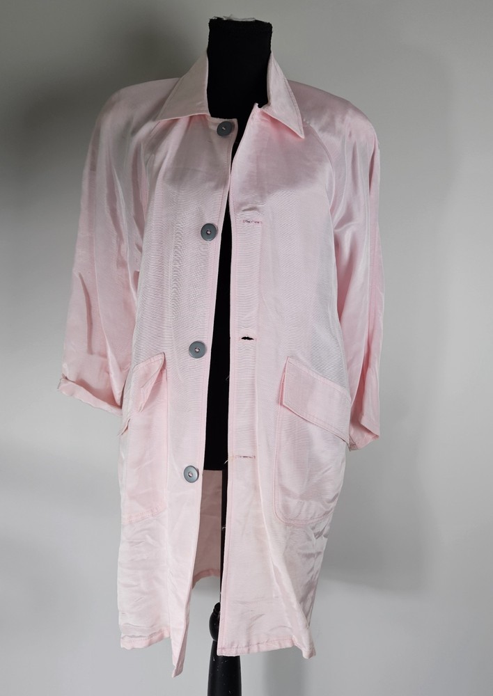 Vintage 80s 90s Sexy Baby PINK US BOYS TRENCH COAT DUSTER SILKY SHINY BUTTONS