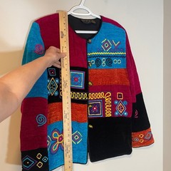 Julia Kim Vintage Art to Wear Patchwork Embroidered Jacket M Colorful Boho Indie