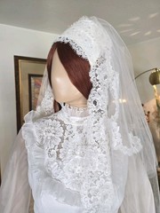 Vtg Wedding Dress Bridal Originals 70s White Long Sleeve w/ Blushing Veil