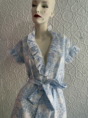 vintage dress Saks Fifth Avenue floral house dress maxi Blue cottage ruffle 70s