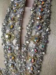 Ceil Chapman Dress VTG 60s Metallic Silk Aurora Borealis Prong Set Rhinestone L