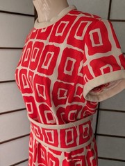 Vtg 1960s Suzy Perette New York Geometric Print Mini Dress Day Glo Orange Sz ML