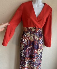 Vintage 1970s Metallic Paisley Maxi Dress M Red Empire Psychedelic Evening Gown