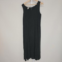 Vintage Dark Green Rayon Textured Sleeveless Maxi Dress Size 14 Made in USA