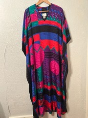 Vtg 80s Ruth Norman New York Colorful Caftan Dress Abstract Art To Wear One Size
