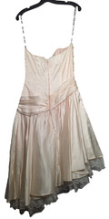 VTG 80s Zum Zum Pink Lace Jacquard Strapless Corset Prom Dress Asymmetrical Tier