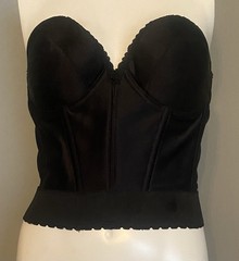 Vintage Adonna Black Nylon Strapless Corset Bustier Bra 38B Vamp Fairy Goth